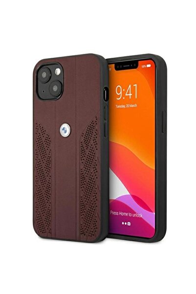 BMW Husă din piele perforată curbată pentru iPhone 13 mini - Roșu