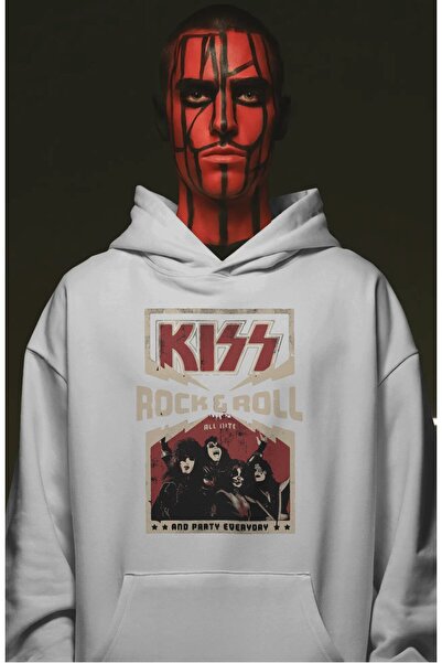 SEVBANO Hanorac premium oversize unisex cu imprimeu frontal Kiss Rock Metal M...