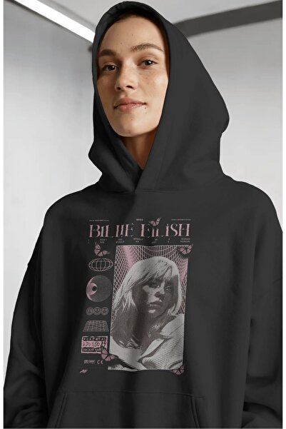 SEVBANO Hanorac premium oversize unisex cu imprimeu frontal Billie Eilish Singer