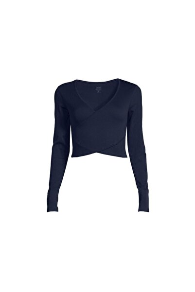Casall Tricou cu mânecă lungă, fără cusături, cu nervuri, albastru, tip wrap.