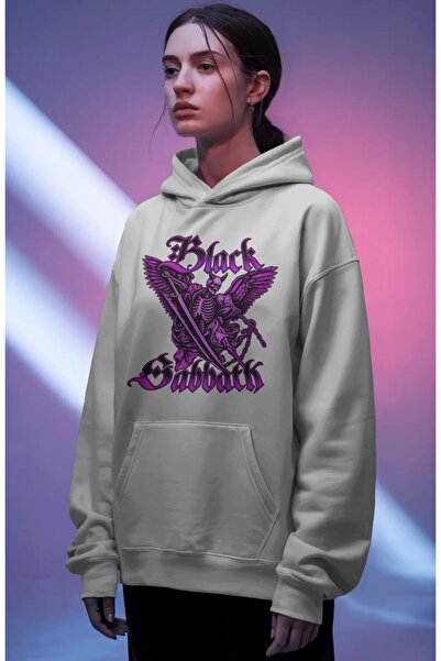 SEVBANO Hanorac premium oversize unisex cu imprimeu frontal Black Sabbath Roc...