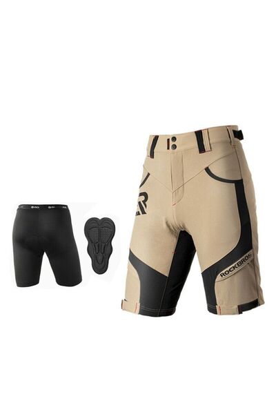 ROCKBROS Pantaloni scurți de ciclism 2-în-1 pentru bărbați, bej, 2XL