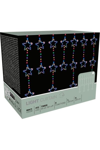 Koopman LUMINI DE CRĂCIUN PERDELE LUMINOSĂ 200x200 CM 415 LED STELE MULTICOLORE