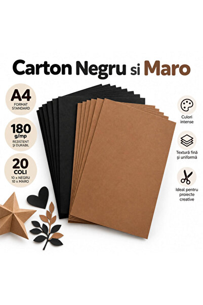 MC Micostore Pachet 20 Coli Carton Colorat A4, 180 g/mp, 10 Negru Intens + 10...