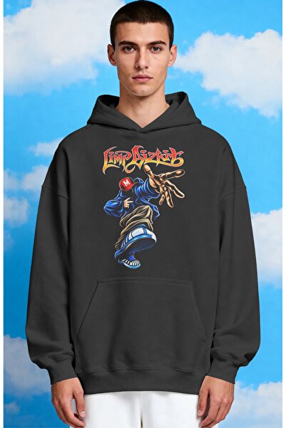 SEVBANO Hanorac premium oversize unisex cu imprimeu frontal Limp Bizkit Rock ...