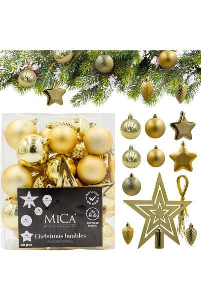 mica Ornamente decorative din plastic sigure, 40 bucăți, aurii