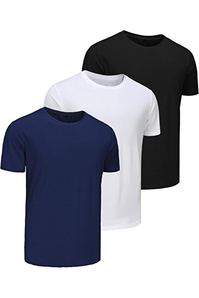 GENERAL Men's T shirt Short Sleeve Cotton Crew Neck 3 Pack Plain Basic T-shir...