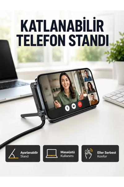 240w Type-c To Type-c Telefon Stand Özellikli Şarj Kablosu