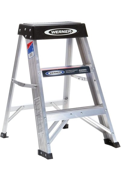WERNER Durable Aluminum Non Slip Feet Space Saving 3-Step Ladder Silver 2ft