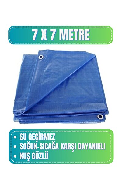 Evkar 7x7 metre Su Geçirmez Pullu Çadır Branda Tente Yağmurluk Gölgelik 7x7m - Mavi