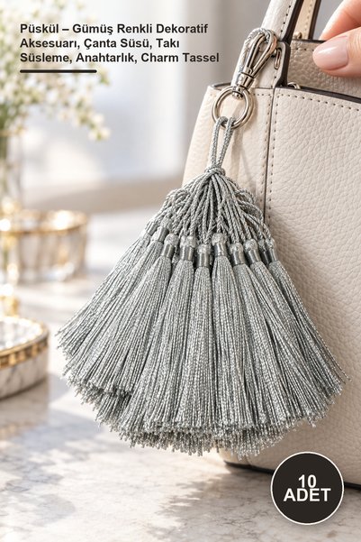 Yenilig 10 Pieces of Tassels – Silver-Colored Decorative Accessory, Bag Ornam...