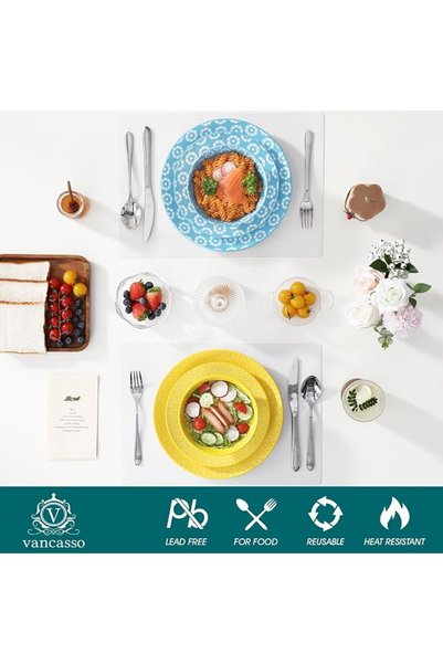 Vancasso Selene Dinner Set for 4, 12 Pieces Porcelain Colorful Plates and Bowls Set Kitchen Dinnerwa