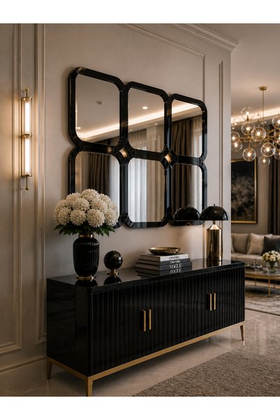 Phellos SİYAH KONSOL AYNASI - DEKORATİF SALON AYNASI