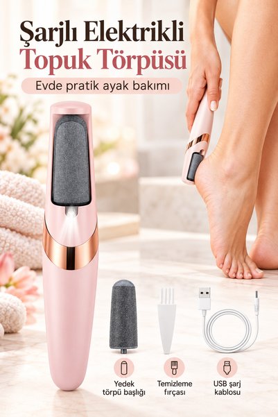 sonx Şarjlı Elektrikli Topuk Törpüsü, USB Şarjlı Ayak Bakım Cihazı, Yedek Başlık ve Temizleme Fırçalı
