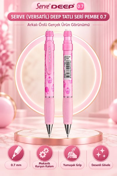 Serve Deep Tatlı Seri 0.7 mm Versatil Kalem – Mekanik Kurşun Kalem, Renkli Ta...