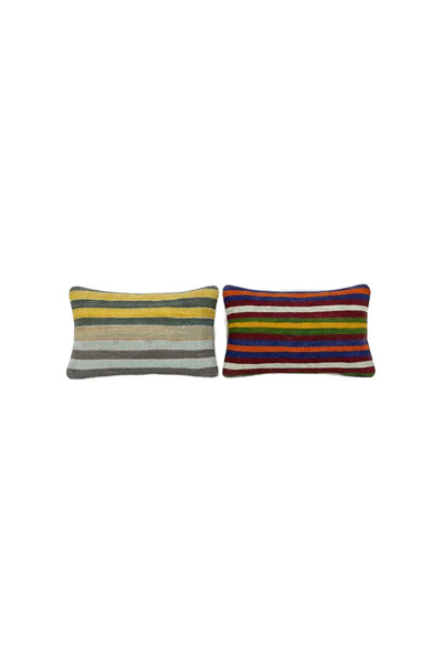 Kilim Yün Kahverengi El Yapımı Kırlent Kılıfı 2 Parça Set 40 x 60 cm