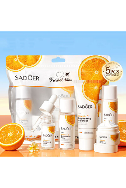 SADOER Vitamin C Brightening Skincare Set – 5 Pcs Travel Size Facial Care Kit