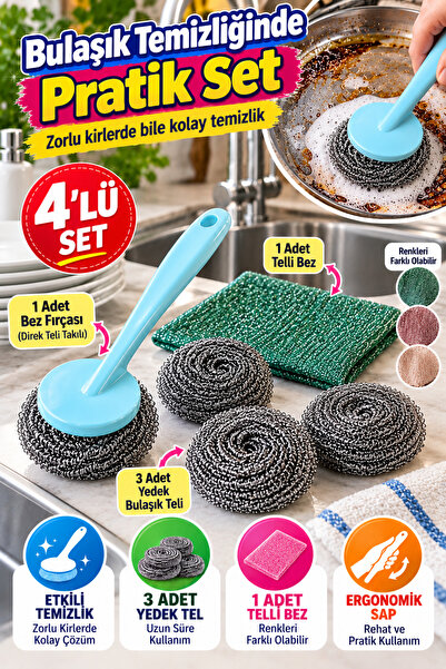 OpenCity 4-dijelni super set četki za posuđe sa 3 zamenske žice, krpa, set za...