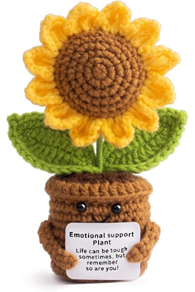 TERRIFI Positive Sunflower Crochet Flower Potted Plant Gift, Handmade Emotion...