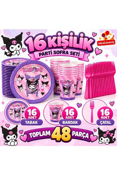 BKMC PARTY Kuromi Temalı Doğum Günü Parti Seti| 8 ve 16 Kişilik | Tabak Barda...
