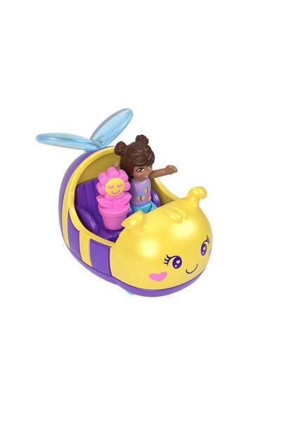 Polly Pocket Magnificent Vehicles Bee Cart, Mini Doll, Flower Accessory, and ...