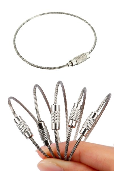sonx Screwed Steel Wire Keychain Ring, Flexible Metal Cable Key and Luggage Tag Attachment