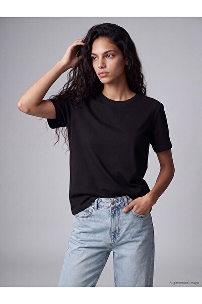 LC Waikiki Two Mt Shop Quality Xside Black Plain Standard & Regular Short Sle...