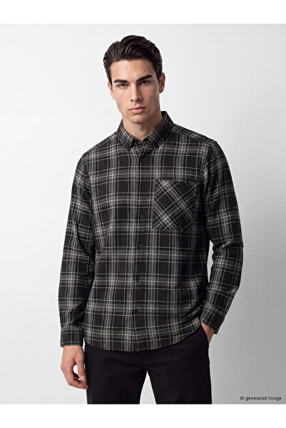 LC Waikiki Nevavm Black Gabardine Plaid Standard & Regular Men's Shirt Jacket...