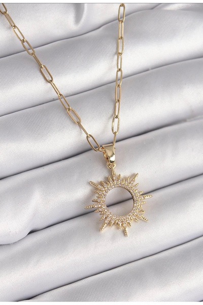 FREE PALACE Sparkling Sun Hales Gold Paperclip Chain Necklace