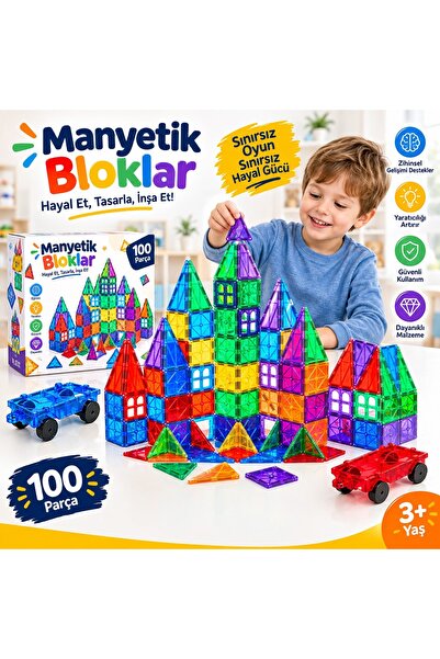 Genel Markalar Playmags 100 Parça Manyetik Blok Seti | 3+ Yaş Eğitici STEM Mo...