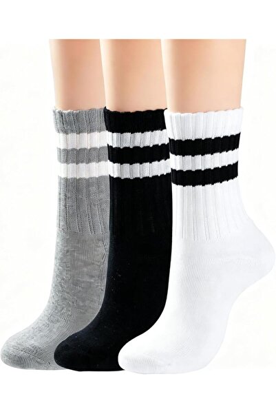 Chrysoverge Striped Crew Socks For Men And Women, 3 Pairs Retro Athletic Sock...