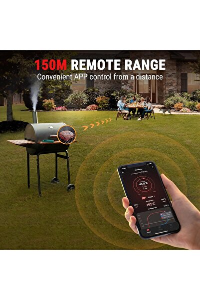 Temp Termometru Wireless pentru Carne 150 m – Bluetooth 5.2, Fără Cabluri, 2 Senzori, Alarmă, App Control, Cuptor/Grătar/Smoker – TempPro 150M