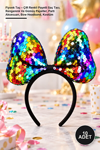 Yenilig 10Pcs Bow Crown – Double Color Sequined Hair Crown, Colorful and Silv...