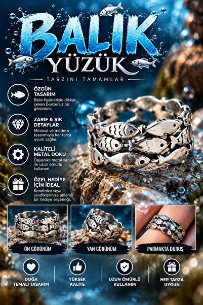 FG KONNİCHİWA Fish Patterned Unisex Ring – Marine Themed Model