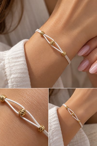 Dukkanka Üç Dilek Bilekliği – Minimal Gold Detaylı Ayarlanabilir Bileklik