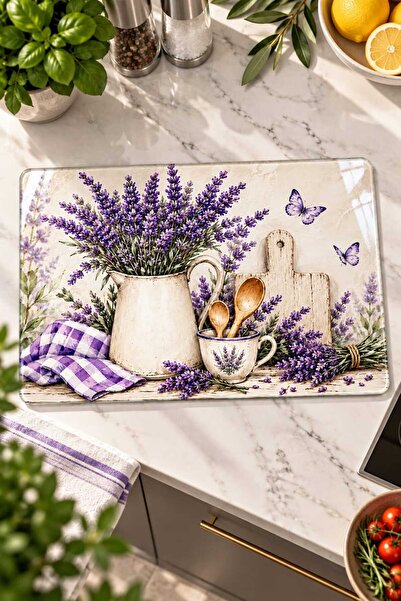 Cam Kesme Tahtası Provence Lavanta Temalı - Cam Kesme Tablası | 30cm x 40cm