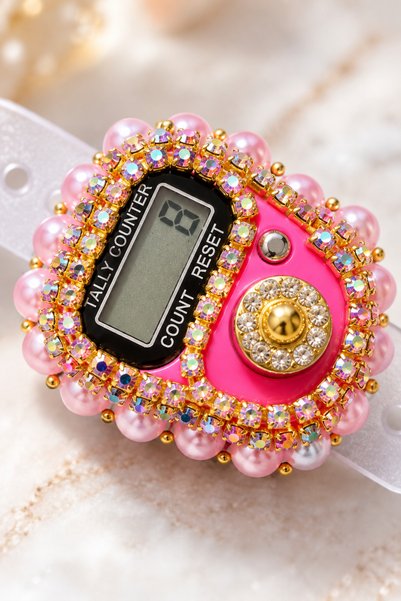 Awesomecrochet Fancy Digital Zikirmatik Prayer Beads Counter Pink Beaded Stone Bracelet Model