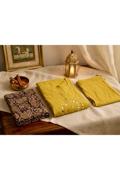 Generic Brand Cotton salwar set with kalamkari and mirror work designs size M 38