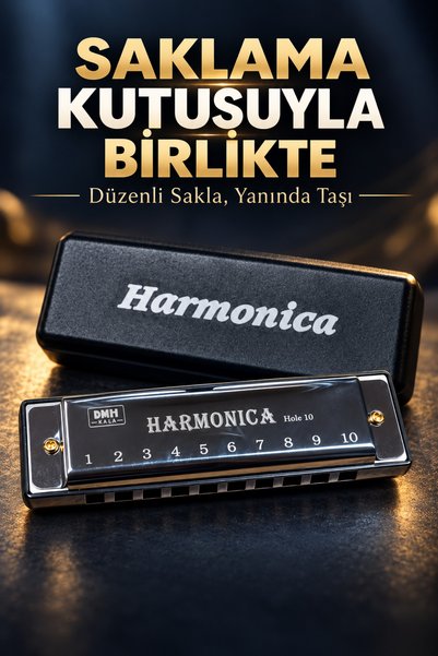 indirimsevinci 10 Delikli Numaralı Mızıka Harmonica Saklama Kutulu Nota Kağıtlı Başlangıç Nefesli Çalgı