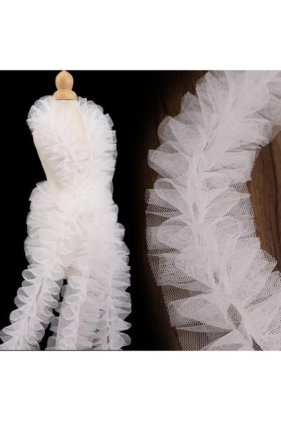 TERRIFI 2 Yards White Ruffle Pleated Lace Trim, White Satin Ribbon Gather Ruf...