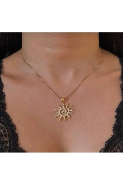 FREE PALACE Zircon Stone Spiral Sun Figured Gold Plated Necklace