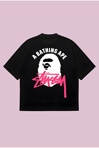 PURE POWER Bape X Stussy Printed Oversize Boxy Cut Unisex 100% Cotton Tshirt ...