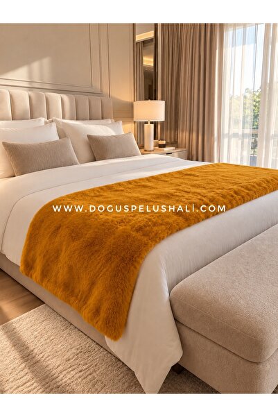 Doğuş Peluş Halı Ultra Yumuşak Tüylü Hardal Peluş Yatak Ucu Runner