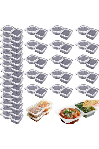 P PIPITA Double Compartment Condiment Containers with Lids,30 Pcs Portion Cup...