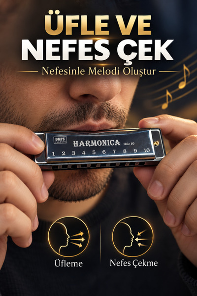 indirimsevinci 10 Delikli Numaralı Mızıka Harmonica Saklama Kutulu Nota Kağıtlı Başlangıç Nefesli Çalgı