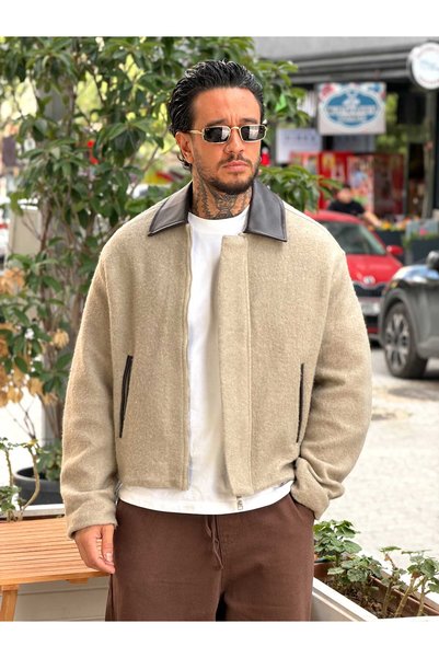 manch collection 25-12 Leather Collar Jacket Cream