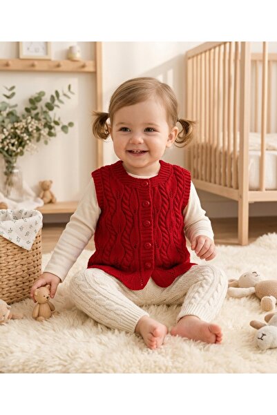 Nimini Kids Yeni Sezon Yumoş Lily Örgü Desenli Triko Bebek Çocuk Yelek