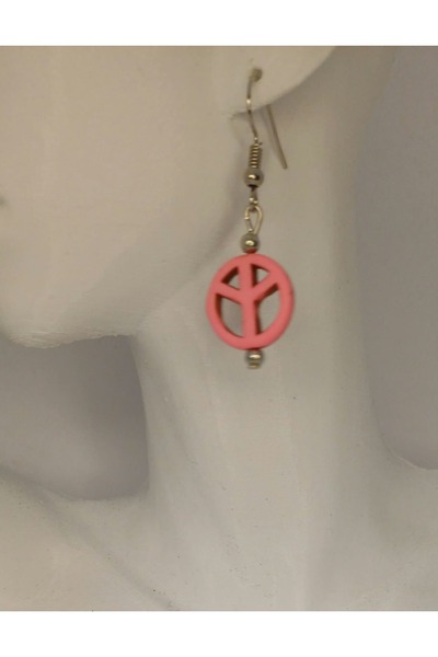 Kadın Barış Sembolü (Peace) Motifli Sallantılı Küpe