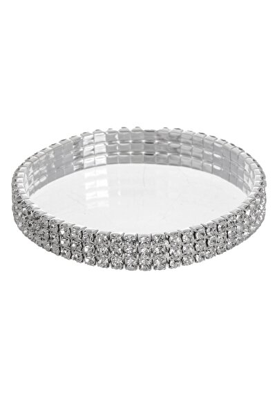 DD SHOP Bratara de Culoare Argintie cu 3 Randuri de Strasuri pentru Femei