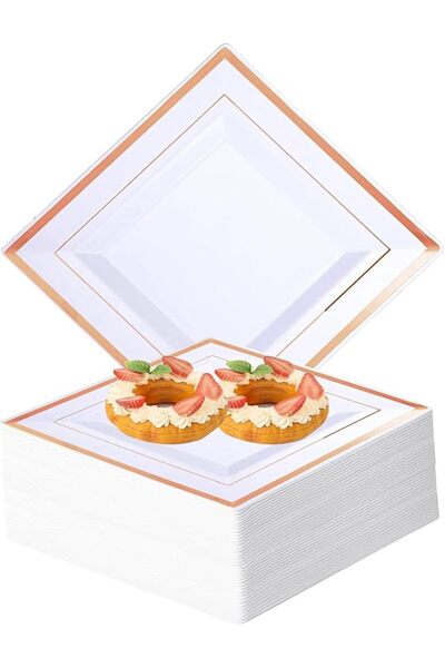 URbazaar Plastic Party Plates Rim,25 Pcs Premium Heavy Duty 6.5 Inch Dinner P...